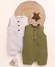 Cot & Candy Muslin Pack Of 2 Sleeveless Solid Rompers - Grey & Olive Green