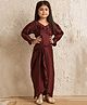NEUDIS Satin Full Peasant Sleeves Bow Applique Detailed Top & Skirt Set - Wine
