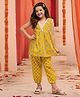 NEUDIS Pure Cotton Sleeveless Floral Printed & Lace Detailed Short Kurta & Pant Set - Yellow