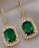 TEULRIP Green Emerald Square Rhinestone Drop Earrings - Green