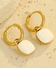 Teulrip Korean Two Wear Retro Square Buckle White Earrings - White