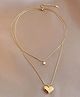 TEULRIP Stainless Steel Double Layer Chain Charm Heart Pendant with Cubic Zirconia Stone Necklace- Golden