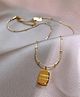TEULRIP Square Titanium Steel Beaded Letters Necklace- Golden