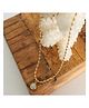 TEULRIP Stainless Steel White Pearl Oval Beaded Chain Pendant Necklace - Golden