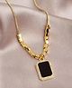 TEULRIP Stainless Steel Black Block Pendant with Gold Beaded Snake Chain - Black
