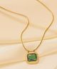 TEULRIP Stainless Steel Snake Chain- Gold Plated Green Stone Cubic Zirconia Pendant - Green & Golden