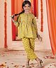 NEUDIS Pure Cotton Three Fourth Sleeves Floral Printed Short Kurta & Pant Set - Yellow