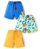 Babyhug Cotton Knit Mid Thigh Shorts with Jungle Theme Print Pack of 3 - Light Blue Yellow & Blue