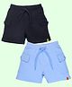 Kiddopanti Cotton Pack Of 2 Solid Cargo Shorts - Black & Light Blue