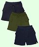 Kiddopanti Cotton Pack Of 3 Solid Cargo Shorts - Black Military Green & Navy Blue