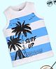 Kiddopanti Cotton Sleeveless Striped & Beach Theme Printed Tee - White & Blue