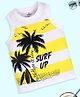Kiddopanti Cotton Sleeveless Striped & Beach Theme Printed Tee - White & Yellow