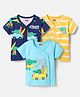 Babyhug 100% Cotton Antibacterial Half Sleeves Front Open Vest With Stripes & Animal Print Pack Of 3 - Yellow & Navy Blue