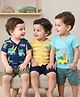 Babyhug 100% Cotton Antibacterial Half Sleeves Front Open Vest With Stripes & Animal Print Pack Of 3 - Yellow & Navy Blue