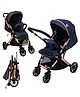 Infantso GlideX Baby stroller / Pram for new born, kids with Safety Harness Belt, Large Storage Basket, Reversible Handle, Folding with one hand, Shock Absorption Wheels, Lightweight Baby Stroller for 0 to 3 Years (Golden Blue)