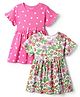 Honeyhap Premium Cotton Knit Half Sleeves Heart & Floral Printed Dresses With Bow Applique Pack of 2 - Bright White & Carmine Rose