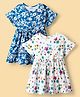 Honeyhap Premium Cotton Knit Half Sleeves Floral Printed Dresses With Bio Finish & Bow Applique Pack of 2 - Turkish Tile & Bright White