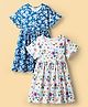 Honeyhap Premium Cotton Knit Half Sleeves Floral Printed Dresses With Bio Finish & Bow Applique Pack of 2 - Turkish Tile & Bright White