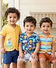 Babyhug 100% Cotton Antibacterial Front Open Half Sleeves Animal Printed & Striped jhablas Pack Of 3 - Navy Blue Yellow & Light Blue