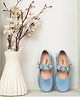 Toothless Floral Applique Detailed & Pearls Embellished With Velcro Closure Mary Jane Ballerinas - Sky Blue
