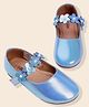 Toothless Floral Applique Detailed & Pearls Embellished With Velcro Closure Mary Jane Ballerinas - Sky Blue