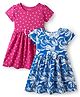 Honeyhap Premium Cotton Knit Half Sleeves Polka Dot & Floral Printed Frocks With Bow Applique Pack of 2 - Ibiza Blue & Phlox Pink