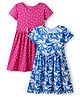 Honeyhap Premium Cotton Knit Half Sleeves Polka Dot & Floral Printed Frocks With Bow Applique Pack of 2 - Ibiza Blue & Phlox Pink