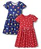 Honeyhap Premium Cotton Knit Half Sleeves Hearts & Floral Printed Frocks With Bow Applique Pack of 2 - Navy Peony & High Risk Red