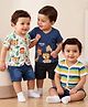 Babyhug 100% Cotton Antibacterial Half Sleeves Front Open jhabla With Stripes & Animal Print Pack Of 3 - Navy Blue & White