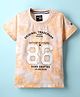 Noddy Knitted Half Sleeves Typography Printed Tie Dye Tee - Peach