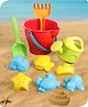 Babyhug 10 PCs Beach Play Set with Buckets Shovels & Fish, Crab, Star Fish, Ship, Airplane, Car Moulds for Kids & Toddlers, Useful for Gardening & Outdoor Tool Kit|Red|BIS Certified