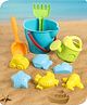 Babyhug 10 PCs Beach Play Set with Buckets Shovels & Fish, Crab, Star Fish, Ship, Airplane, Car Moulds for Kids & Toddlers, Useful for Gardening & Outdoor Tool Kit|Blue|BIS Certified