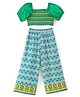 Lil' Drama Half Balloon Sleeves Abstract Designed Smocked Top & Pant Set - Green