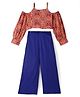 Lil' Drama Viscose Cold Shoulder Full Sleeves Floral & Paisley Printed Top & Pant Set - Blue
