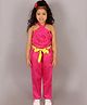 Lil' Drama Cotton Sleeveless Floral Applique Detailed Top & Pant With Belt Set - Pink