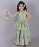 Lil' Drama Viscose Rayon Sleeveless Mirror Work Detailed Kurta Sharara With Dupatta & Potli Set - Sea Green