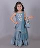 Lil' Drama Viscose Rayon Sleeveless Floral Foil Embroidered Kurta Sharara With Dupatta & Potli Set - Blue