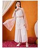 Cherry & Jerry Sleeveless Floral Embroidered Top Palazzo & Dupatta Set - White