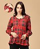 The Mom Store Cotton Full Sleeves Checked Maternity Top With Nursing Access - Red