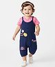 Babyhug Single Jersey Knit Polka Dot Printed Dungaree Style Romper with Half Sleeves Inner Tee - Pink & Navy Blue