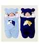 OYO BABY Fleece Lightweight Baby Blankets for New Born Combo of Hooded Super soft Wearable Unicorn  | Blue + Dark Blue | Size - 70 x 70 cm