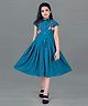 Fashion Dream Rayon Short Sleeves Embellished Shirt Dress - Teal Blue