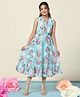 Fashion Dream Georgette Sleeveless Floral Printed Dress - Sea Green