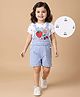 Babyhug Single Jersey Knit Half Sleeves Inner Top & Dungaree with Checks & Cherry Print - White & Blue