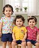 Babyhug 100% Cotton Interlock Knit Front Open Half Sleeves Antibacterial jhablas With Floral Print Pack Of 3 - Yellow Pink & White