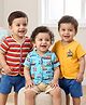 Babyhug 100% Cotton Interlock Knit Half Sleeves Front Open jhabla with Stripe Design & Nautical Theme Print Pack of 3 - Yellow Red & Blue