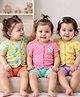 Babyhug 100% Cotton Interlock Knit Antibacterial Half Sleeves Vests With Polka Dots & Floral Print Pack Of 3 - Pink Yellow & Light Blue