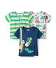 Babyhug 100% Cotton Knit Half Sleeves Antibacterial Striped & Animal Printed Front Open Vests Pack of 3 - Navy Blue Green & White