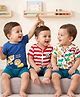 Babyhug 100% Cotton Knit Half Sleeves Antibacterial Striped & Animal Printed Front Open jhablas Pack of 3 - Navy Blue Red & White