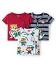 Babyhug 100% Cotton Knit Half Sleeves Antibacterial Front Open jhablas with Tiger Print & Stripes Pack of 3 - Red White & Navy Blue